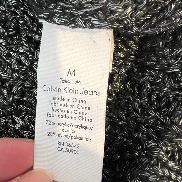 Calvin Klein Jeans Open crochet Knit Chunky Sweater Women's Med Metallic Silver - Picture 7 of 8